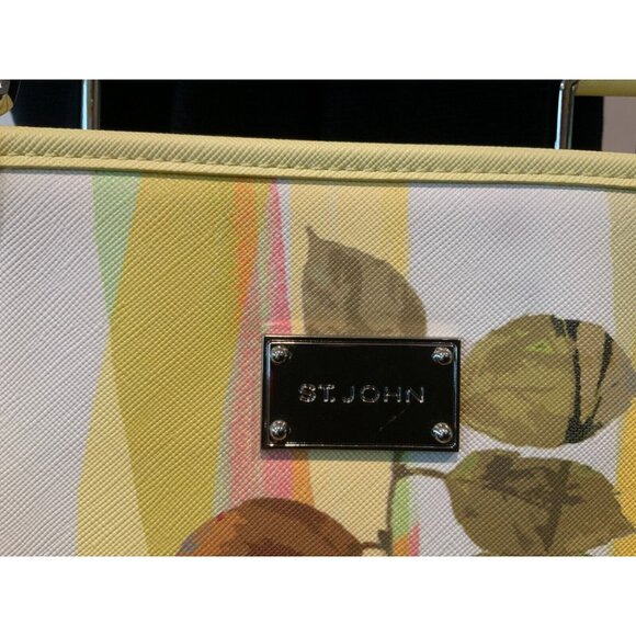 St. John Yellow & Pink Floral Print Leather Large Shoulder Tote Bag - Picture 3 of 10